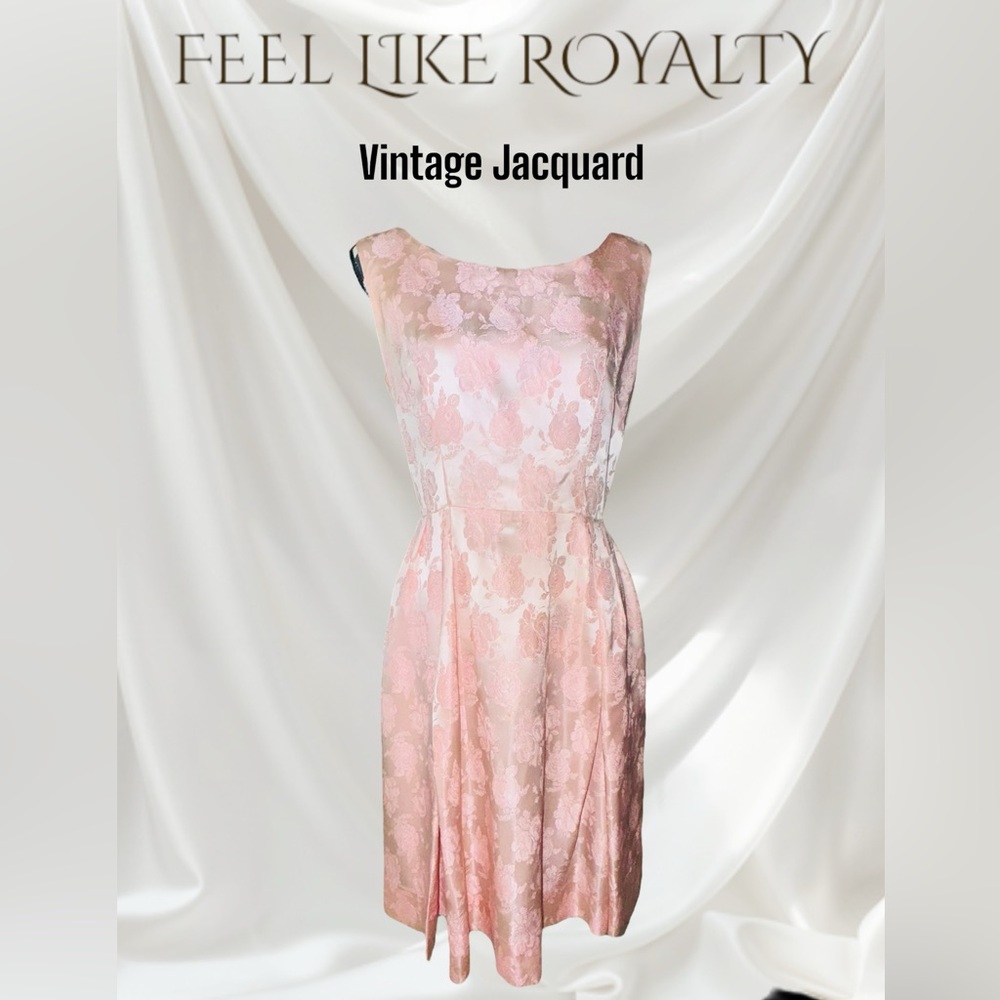 Vintage Handmade Women's Jacquard Pink Rose Cocktail Party Dress Size 6